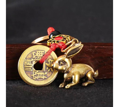 Брелок Грошовий Кролик для багатства та любові з китайськими монетами