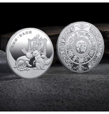 Срібна монета Кролик для Багатства та Процвітання Успіху Талісман на Удачу