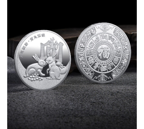 Срібна монета Кролик для Багатства та Процвітання Успіху Талісман на Удачу