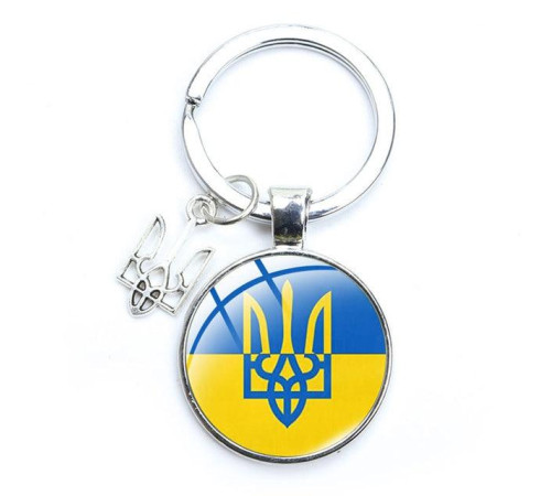 Український брелок Срібний Тризуб Tryzub з прапором, брелок для ключів сумки із захисною мандалою від негативу