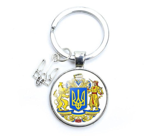 Український брелок Срібний Тризуб Tryzub з Левом і Воїном