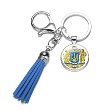 Український брелок Срібний Тризуб Tryzub з Левом і Воїном і пензликом