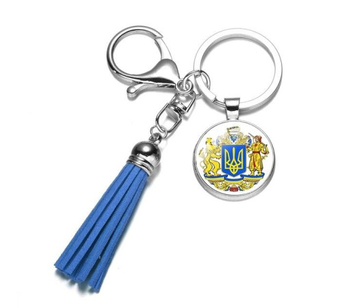 Український брелок Срібний Тризуб Tryzub з Левом і Воїном і пензликом