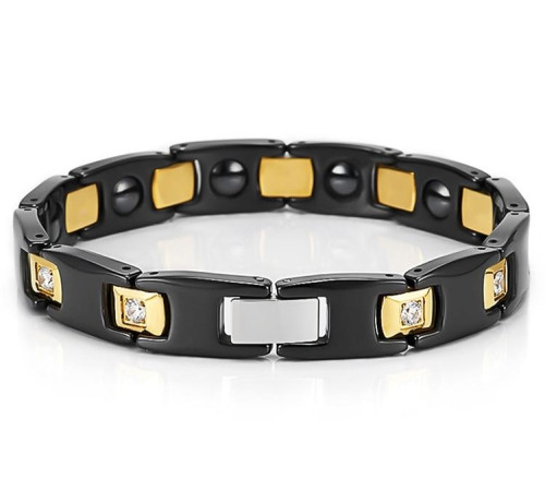 Турмаліновий браслет Giorgio Armani чорний із фіанітами магнітами та германієм