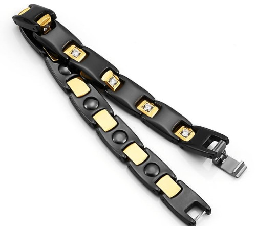 Турмаліновий браслет Giorgio Armani чорний із фіанітами магнітами та германієм