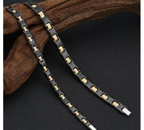 Турмаліновий браслет Giorgio Armani чорний із фіанітами магнітами та германієм