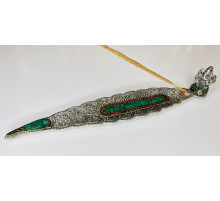 Срібна підставка для пахощів Ганеша з Бразильським Малахітом і Коралом для залучення великих грошей