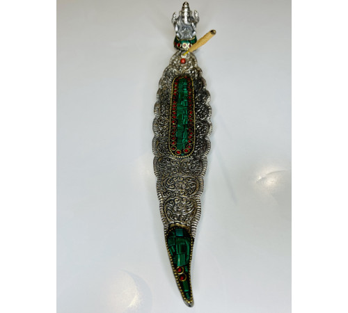 Срібна підставка для пахощів Ганеша з Бразильським Малахітом і Коралом для залучення великих грошей