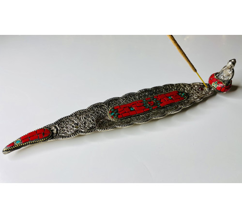 Срібна підставка для пахощів Будда Шак'ямуні з Малахітом і Агатом для Перемоги над конкурентами