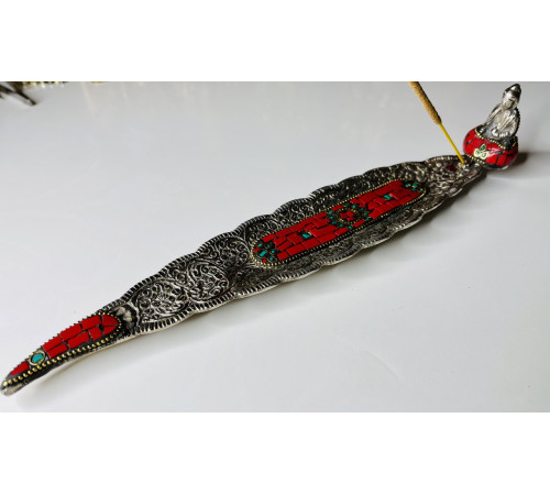 Срібна підставка для пахощів Будда Шак'ямуні з Малахітом і Агатом для Перемоги над конкурентами