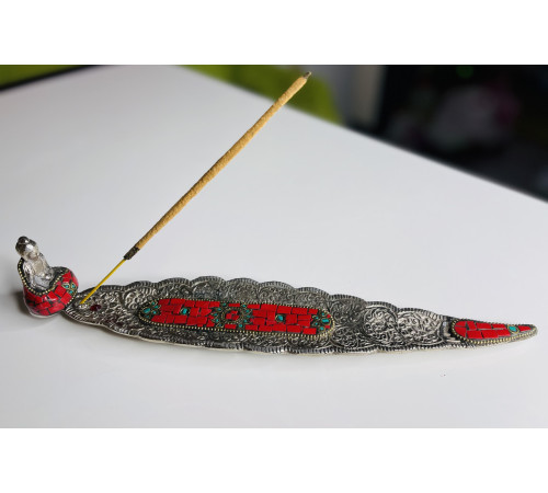 Срібна підставка для пахощів Будда Шак'ямуні з Малахітом і Агатом для Перемоги над конкурентами