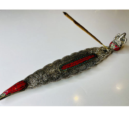 Срібна підставка для пахощів Ганеша з Червоним Агатом і Малахітом для приваблення великих грошей