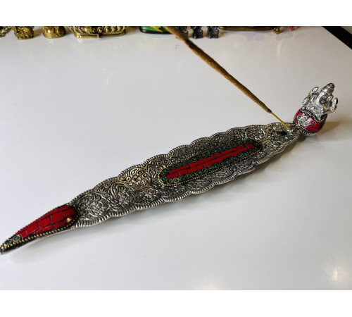 Срібна підставка для пахощів Ганеша з Червоним Агатом і Малахітом для приваблення великих грошей