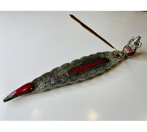 Срібна підставка для пахощів Ганеша з Червоним Агатом і Малахітом для приваблення великих грошей