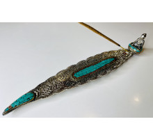 Срібна підставка для пахощів Будда Шак'ямуні з зеленим Нефритом і Коралом для світу та Перемоги над усіма