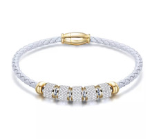 Тибетський Браслет-Шарм білий "Ом Мані Падме Хум" з фіанітами