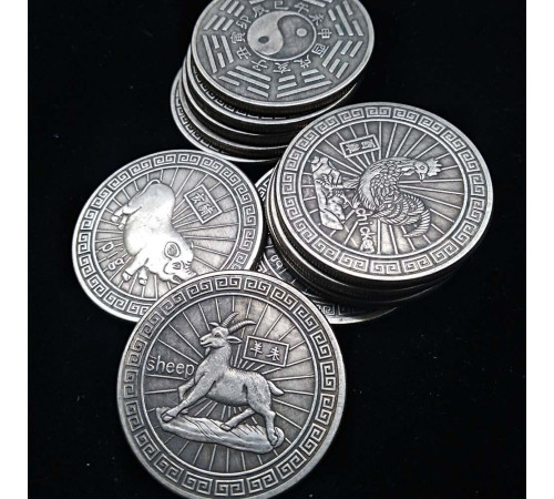 Срібна монета Кролик Багуа антична для приваблення Удачі