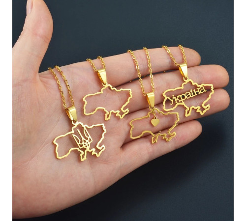 Золота підвіска з Україною й Тризубом захисний талісман на удачу Любов і Світ