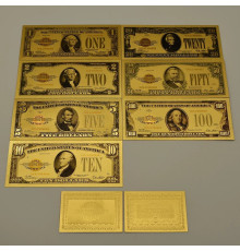 Набір Золотих Купюр США 1, 2, 5, 10, 20, 50, 100 доларів для приваблення в будинок багатство та процвітання 24К