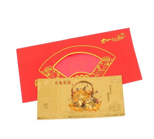 Набір Червоний конверт із Золотою купюрою рік Кролика 2023 грошовим талісманом вітальня 24К