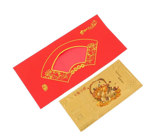 Набір Червоний конверт із Золотою купюрою рік Кролика 2023 грошовим талісманом вітальня 24К