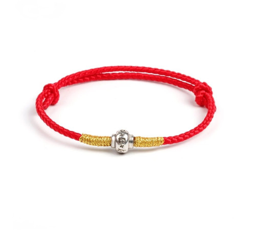 Тибетський Сакральний браслет ручної роботи з коліщатним колесом з мантрою «ОМ МАНІ БАДМЕ ХУМ» на червоній нитки