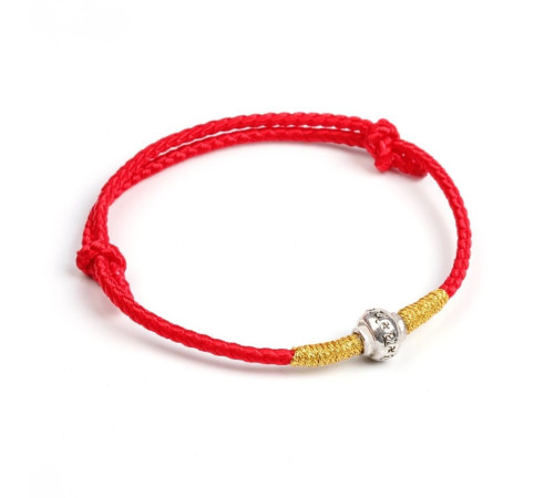 Тибетський Сакральний браслет ручної роботи з коліщатним колесом з мантрою «ОМ МАНІ БАДМЕ ХУМ» на червоній нитки