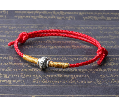 Тибетський Сакральний браслет ручної роботи з коліщатним колесом з мантрою «ОМ МАНІ БАДМЕ ХУМ» на червоній нитки