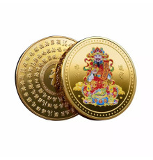Золота монета Бог Багатства Чой Сан грошова удача з мантрою здійснення бажань