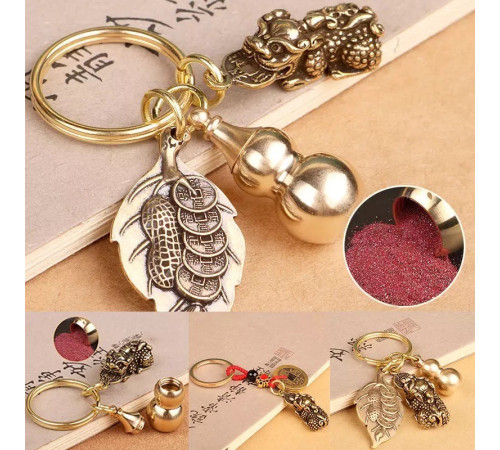 Брелок Пі Яо з гарбузом Ву-Лу та листком дерева Бодхі та священною пудрою для Багатства та Довгоріччя