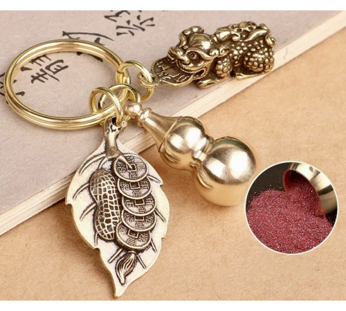 Брелок Пі Яо з гарбузом Ву-Лу та листком дерева Бодхі та священною пудрою для Багатства та Довгоріччя