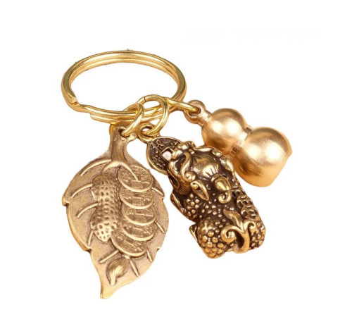 Брелок Пі Яо з гарбузом Ву-Лу та листком дерева Бодхі та священною пудрою для Багатства та Довгоріччя