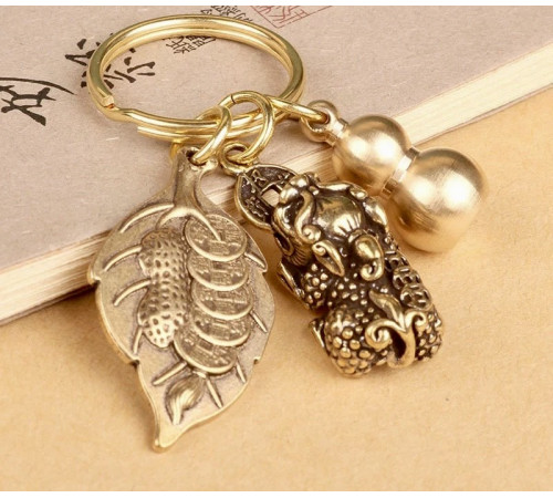 Брелок Пі Яо з гарбузом Ву-Лу та листком дерева Бодхі та священною пудрою для Багатства та Довгоріччя