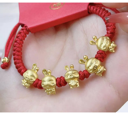 Тибетський браслет п'ять різновидів удачі кролика, п'ять видів багатства ручна робота золотий 24К