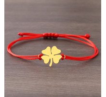 Браслет червона нитка золотой чотирилиста конюшина на велику удачу ручна робота
