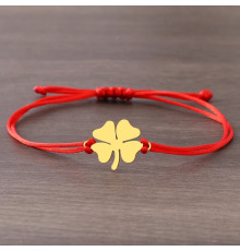 Браслет червона нитка золотой чотирилиста конюшина на велику удачу ручна робота