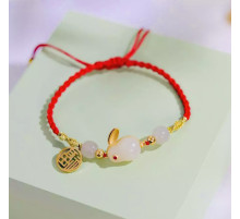 Браслет Нефритовий Кролик розкішний на червоній нитці для великого багатства та любові