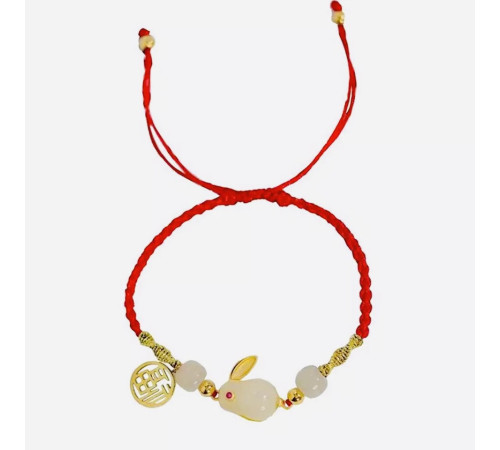 Браслет Нефритовий Кролик розкішний на червоній нитці для великого багатства та любові