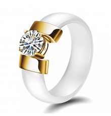 Біле нефритове кільце з фіанітом і позолотою 24K для багатства та процвітання