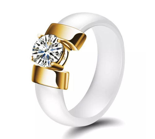 Біле нефритове кільце з фіанітом і позолотою 24K для багатства та процвітання