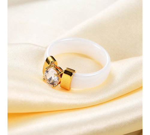 Біле нефритове кільце з фіанітом і позолотою 24K для багатства та процвітання