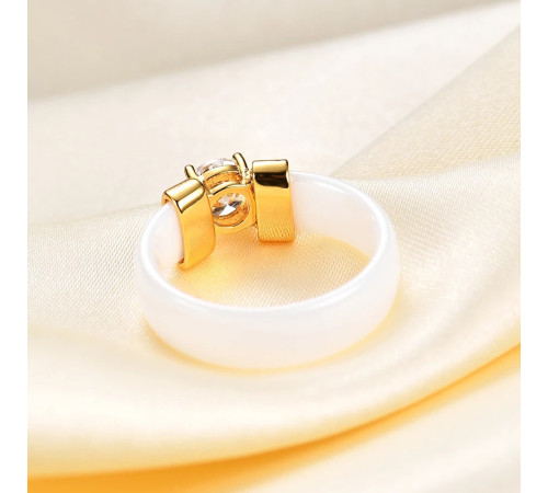 Біле нефритове кільце з фіанітом і позолотою 24K для багатства та процвітання