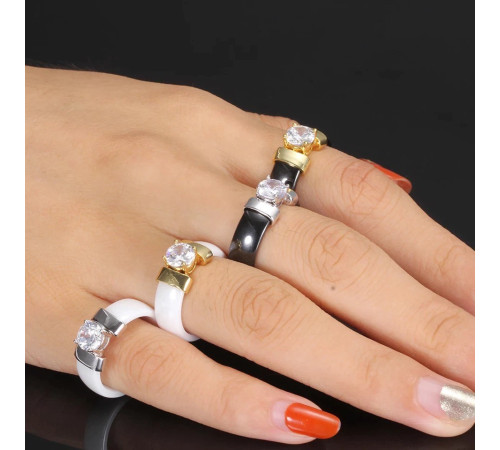 Біле нефритове кільце з фіанітом і позолотою 24K для багатства та процвітання