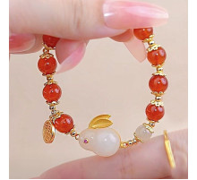 Браслет Нефритовий Кролик з червоним агатом розкішний для великого багатства та любові s розмір