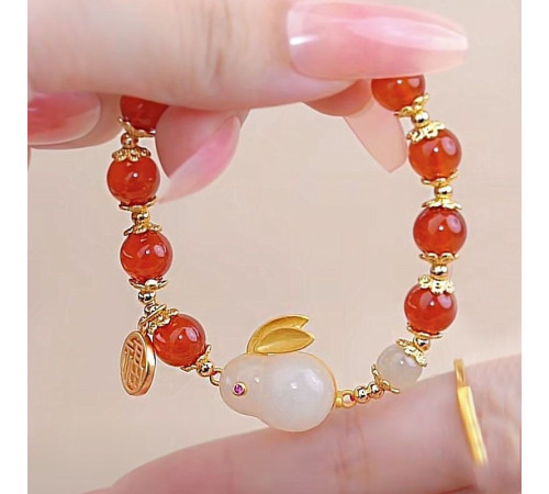 Браслет Нефритовий Кролик з червоним агатом розкішний для великого багатства та любові s розмір