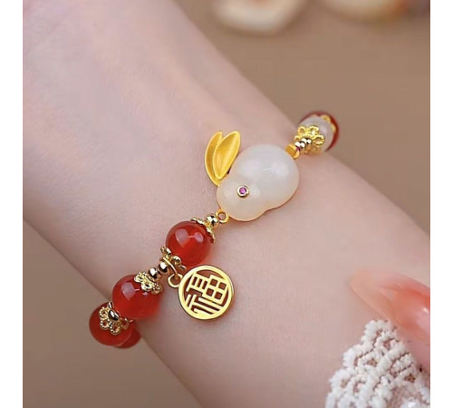 Браслет Нефритовий Кролик з червоним агатом розкішний для великого багатства та любові s розмір