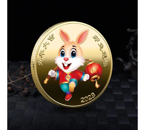 Золота монета Щасливий Кролик 2023 з 12 тваринами для удачі, Здоров'я й Багатства в домі
