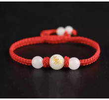 Тибетський браслет Кролик Світлокамінь на червоній нитці ручної роботи для грошей, удачі та любові