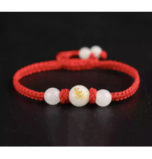 Тибетський браслет Кролик Світлокамінь на червоній нитці ручної роботи для грошей, удачі та любові