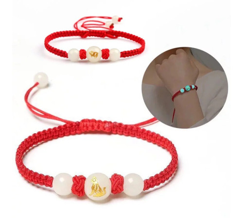 Тибетський браслет Кролик Світлокамінь на червоній нитці ручної роботи для грошей, удачі та любові